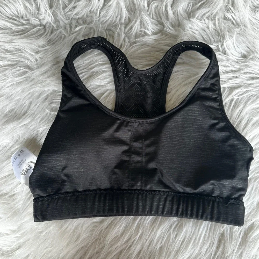 Zyia Active Sports Bra Black Space Dye Laser Cut Mesh Racerback Active Sz Medium